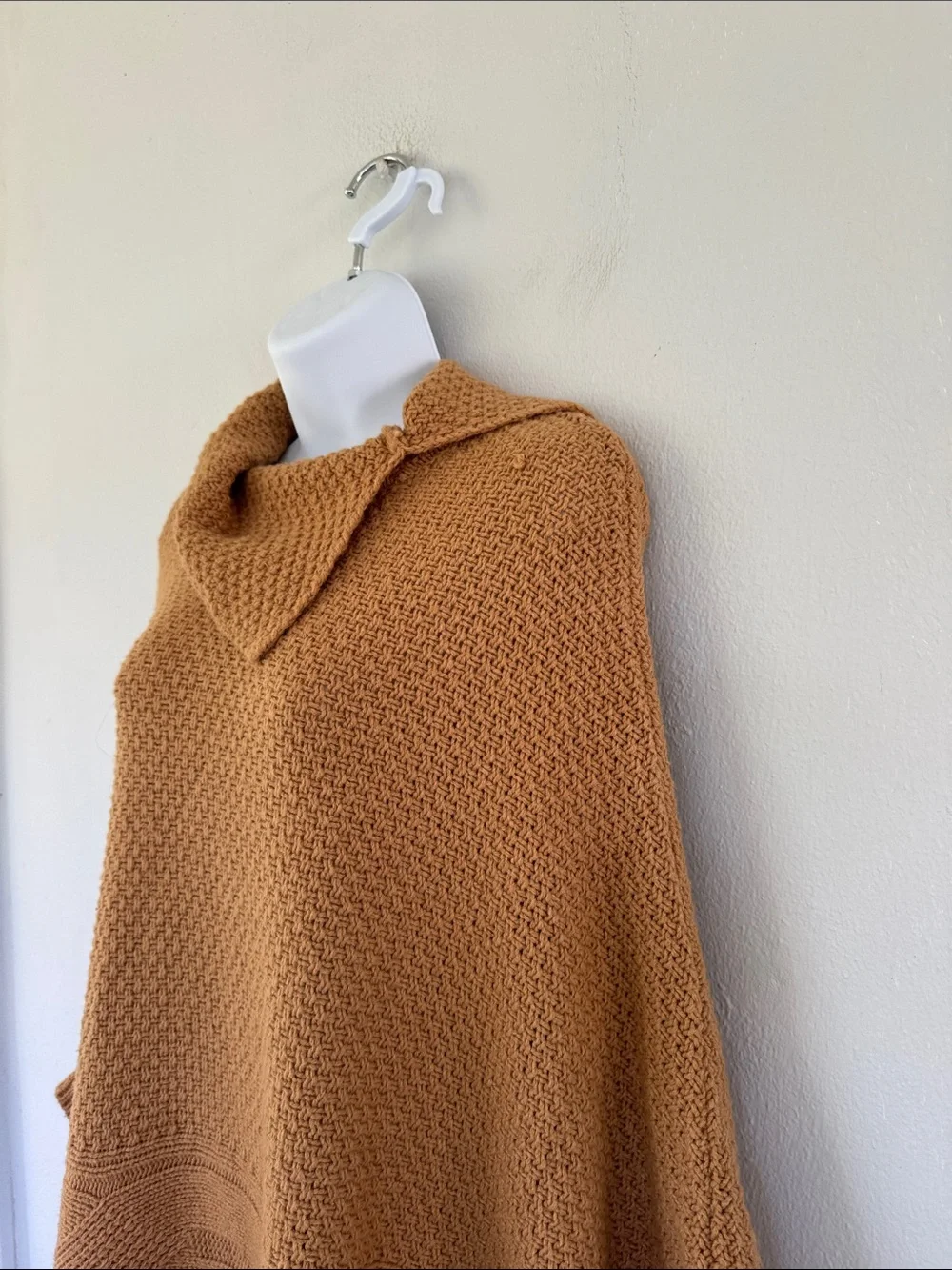 Coldwater Creek brown wool blend tassel fringe poncho sweater one size